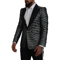 Black Silver Jacquard Slim Fit Jacket Blazer