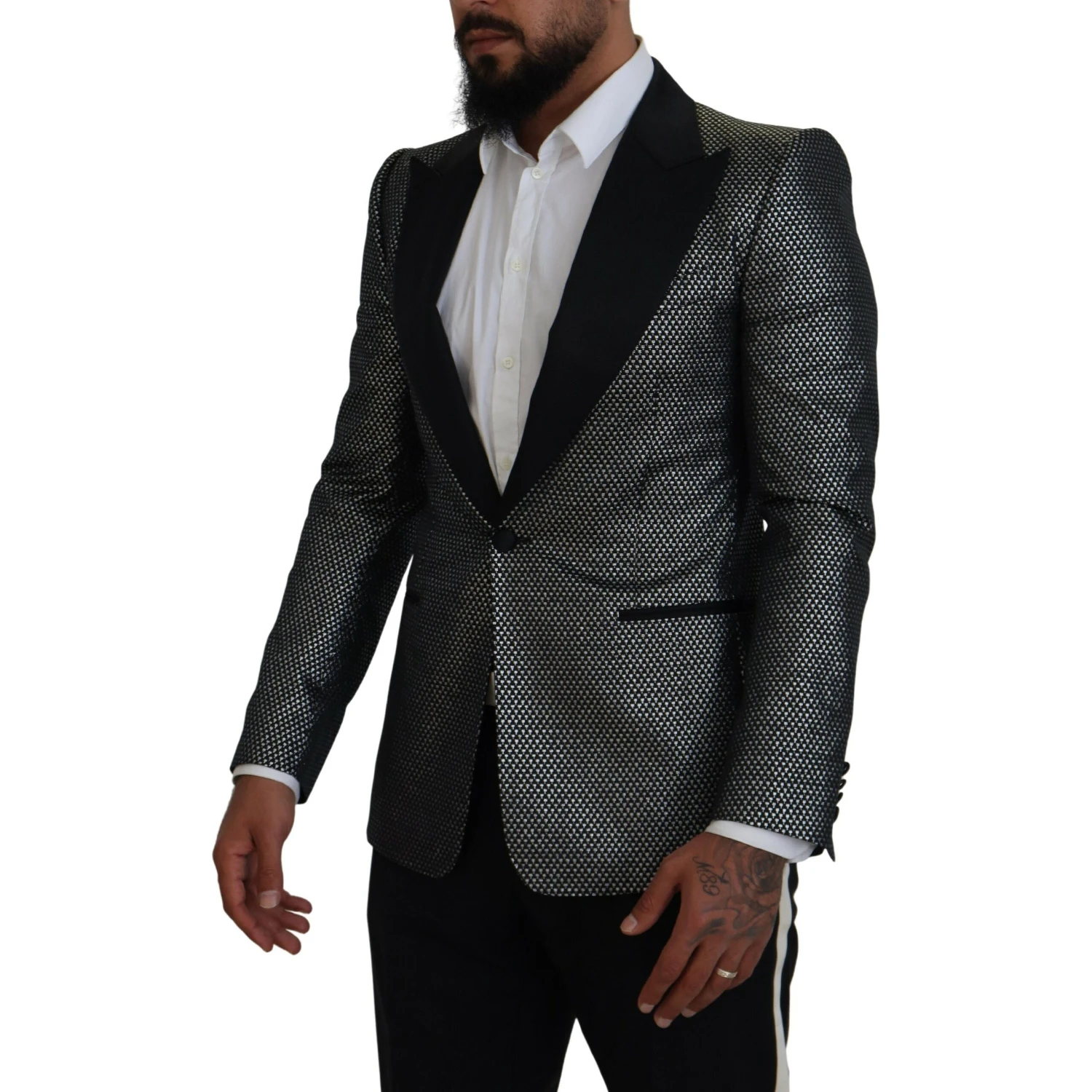 Black Silver Jacquard Slim Fit Jacket Blazer