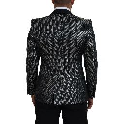 Black Silver Jacquard Slim Fit Jacket Blazer