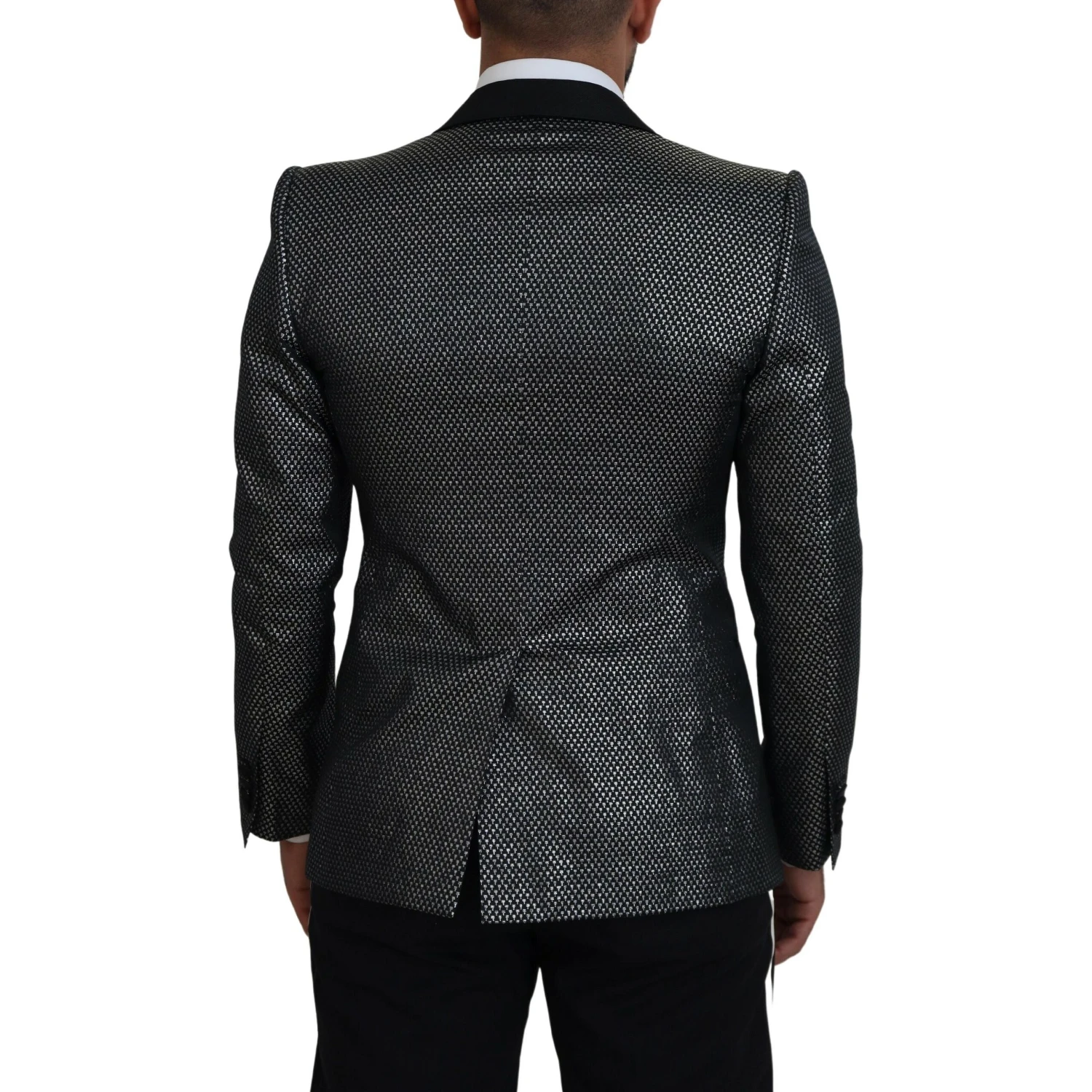 Black Silver Jacquard Slim Fit Jacket Blazer