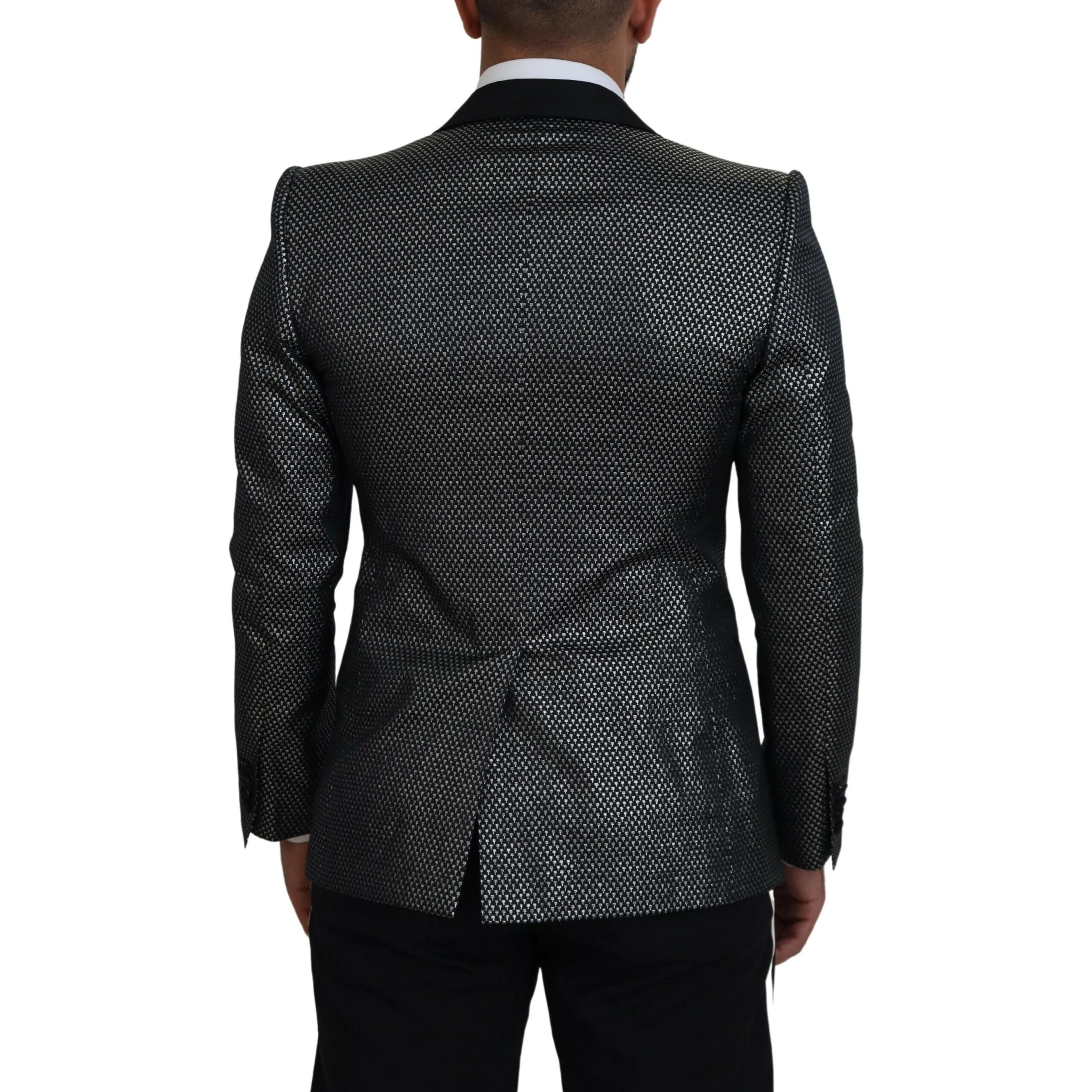 Black Silver Jacquard Slim Fit Jacket Blazer