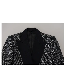 Black Silver Jacquard Slim Fit Jacket Blazer