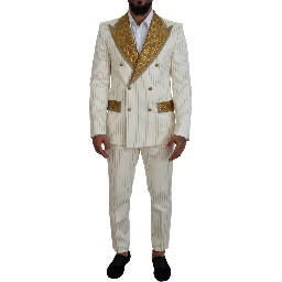 Off White Gold Striped Tuxedo Slim Fit Suit