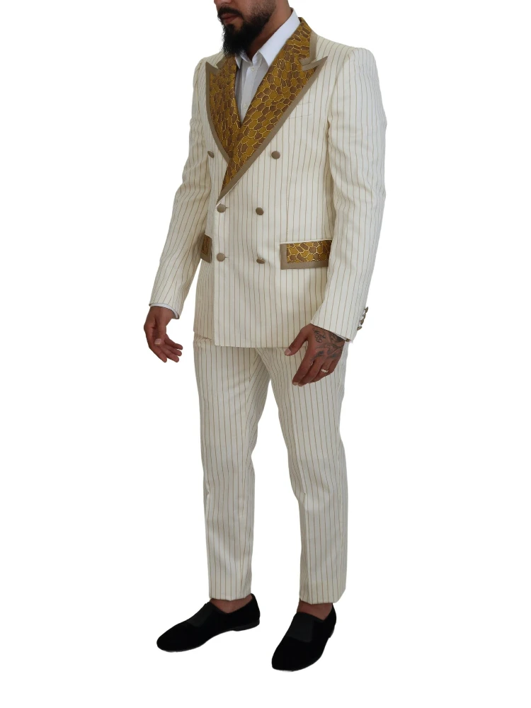 Off White Gold Striped Tuxedo Slim Fit Suit alternative