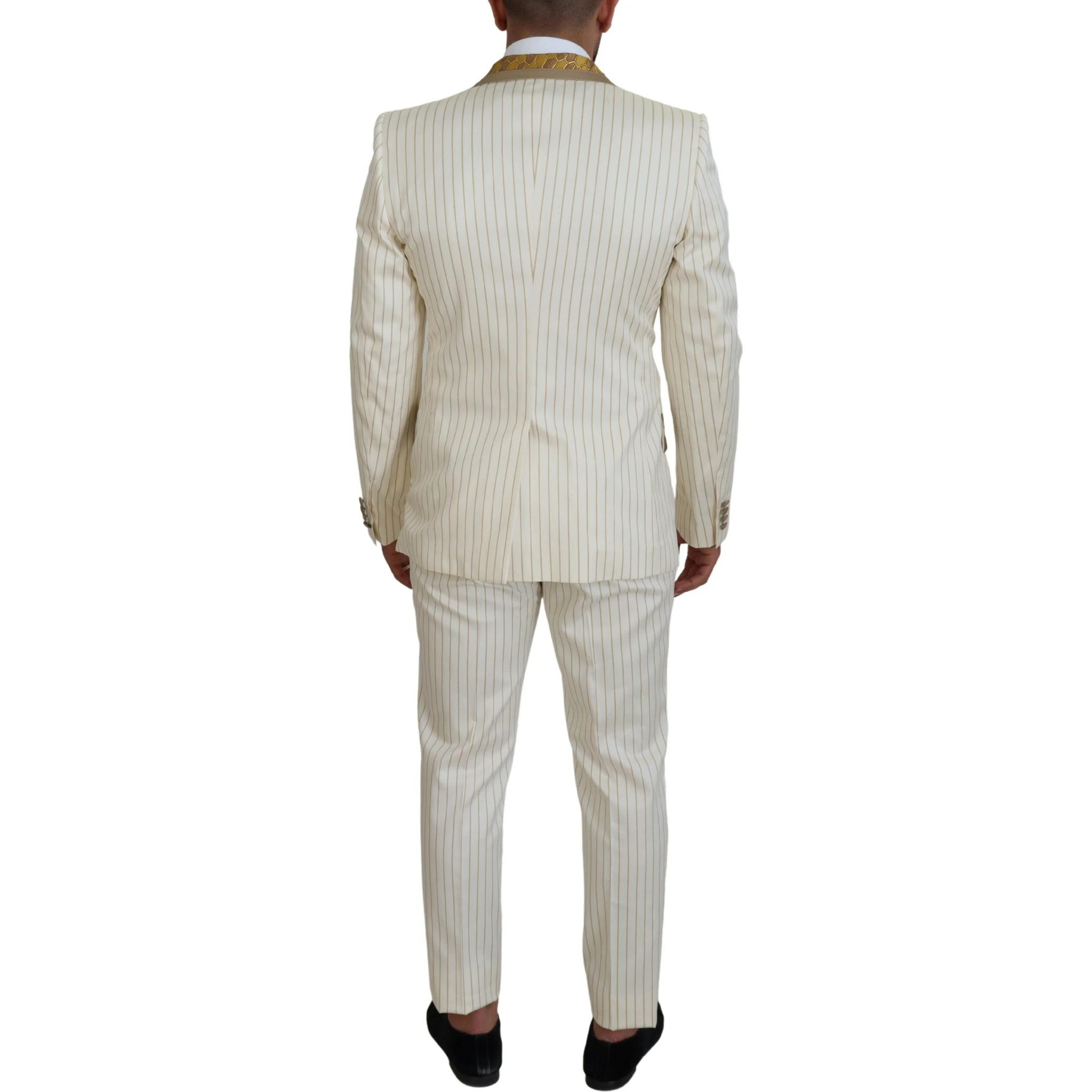 Off White Gold Striped Tuxedo Slim Fit Suit