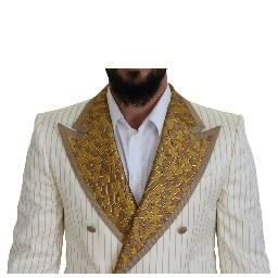 Off White Gold Striped Tuxedo Slim Fit Suit