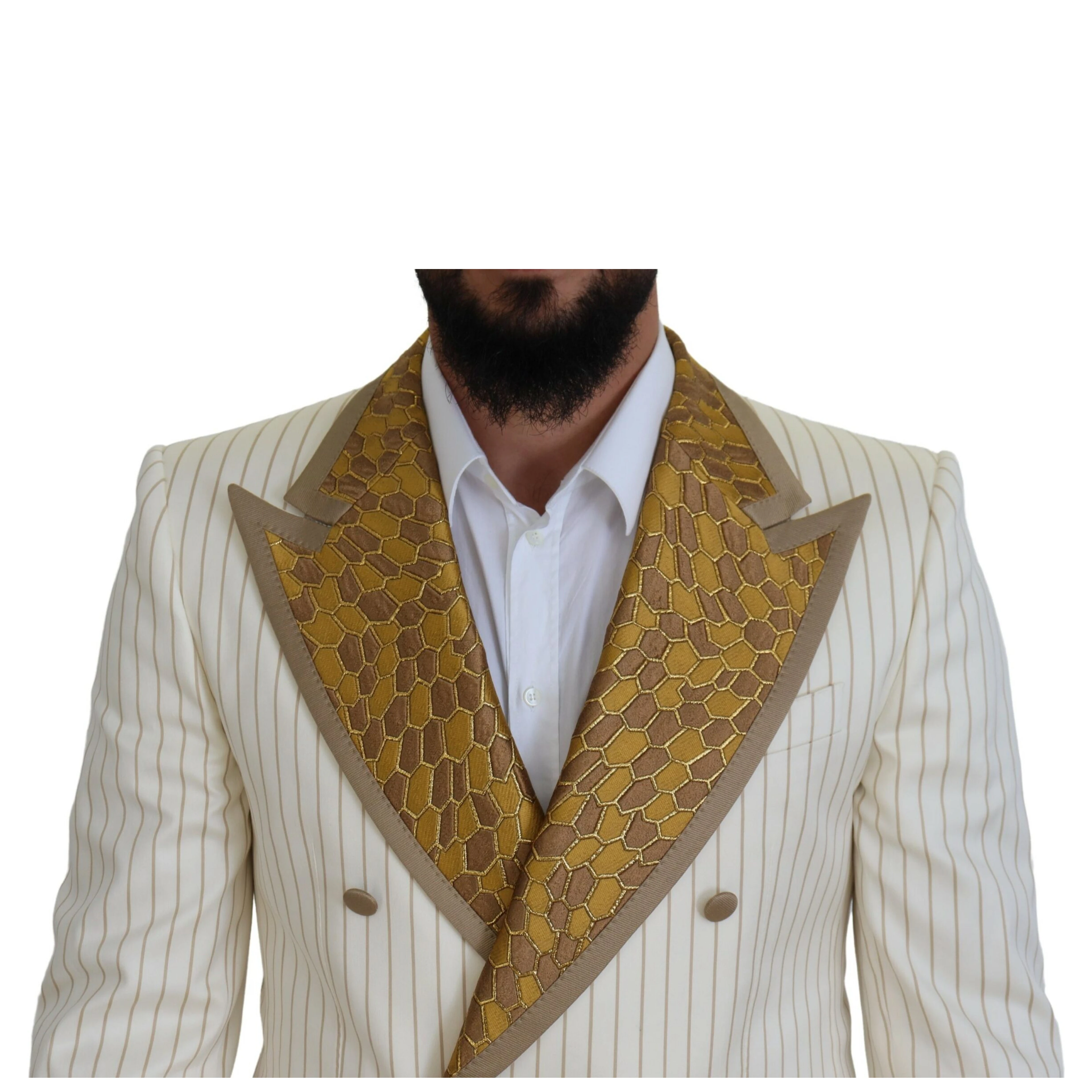 Off White Gold Striped Tuxedo Slim Fit Suit