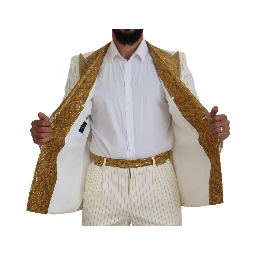 Off White Gold Striped Tuxedo Slim Fit Suit