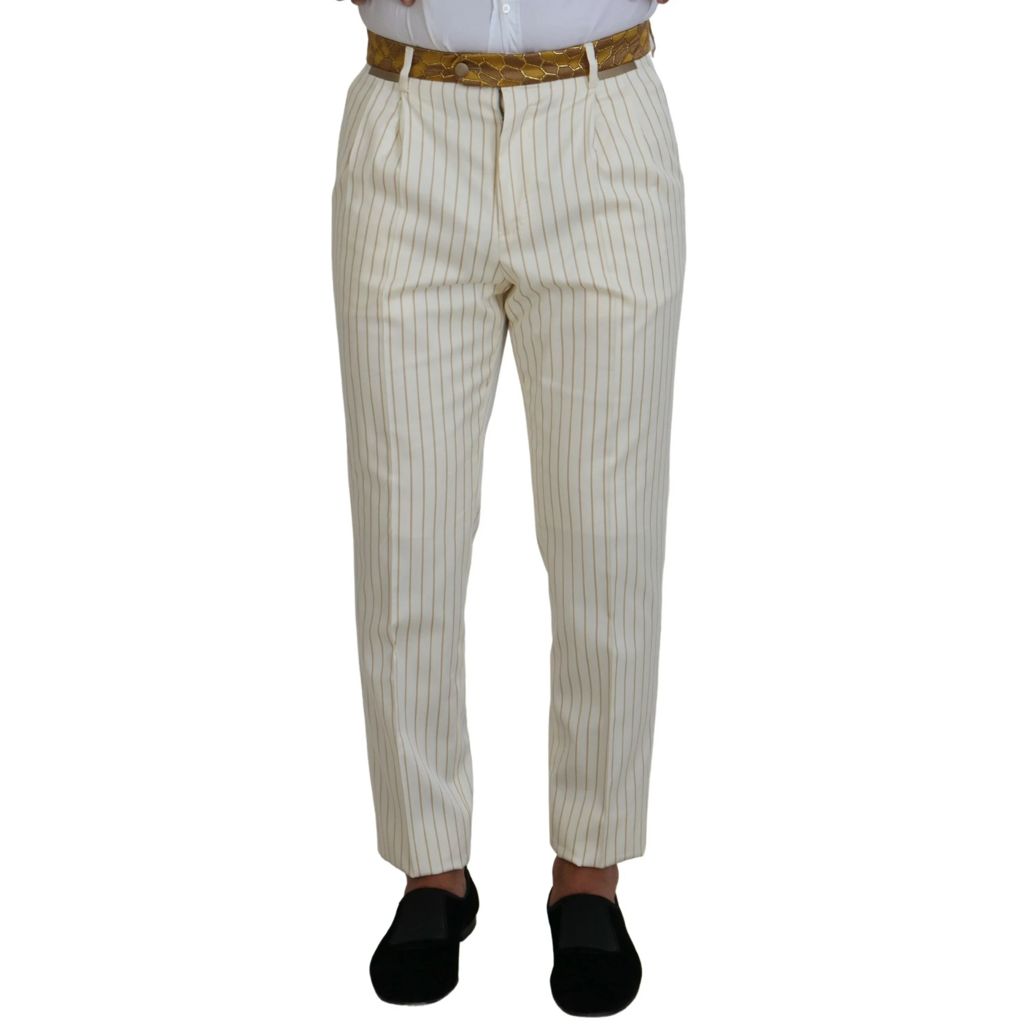 Off White Gold Striped Tuxedo Slim Fit Suit