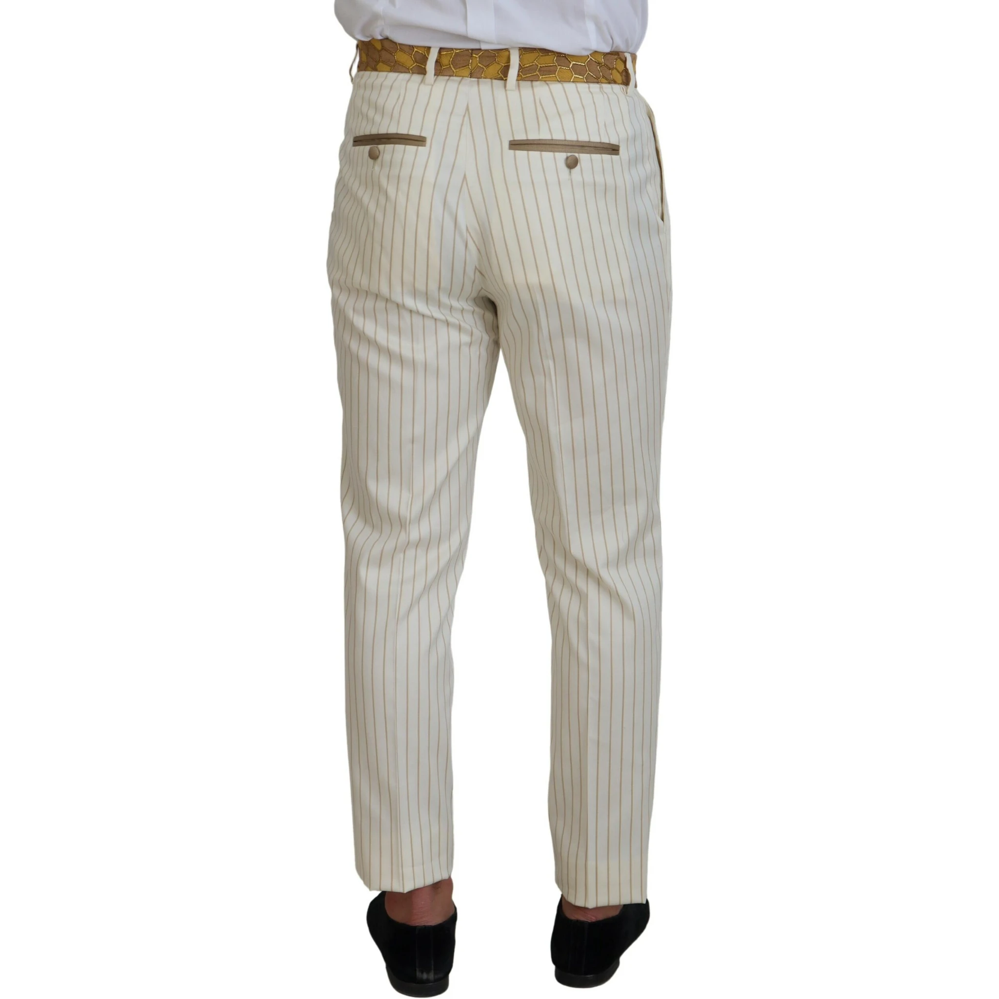 Off White Gold Striped Tuxedo Slim Fit Suit