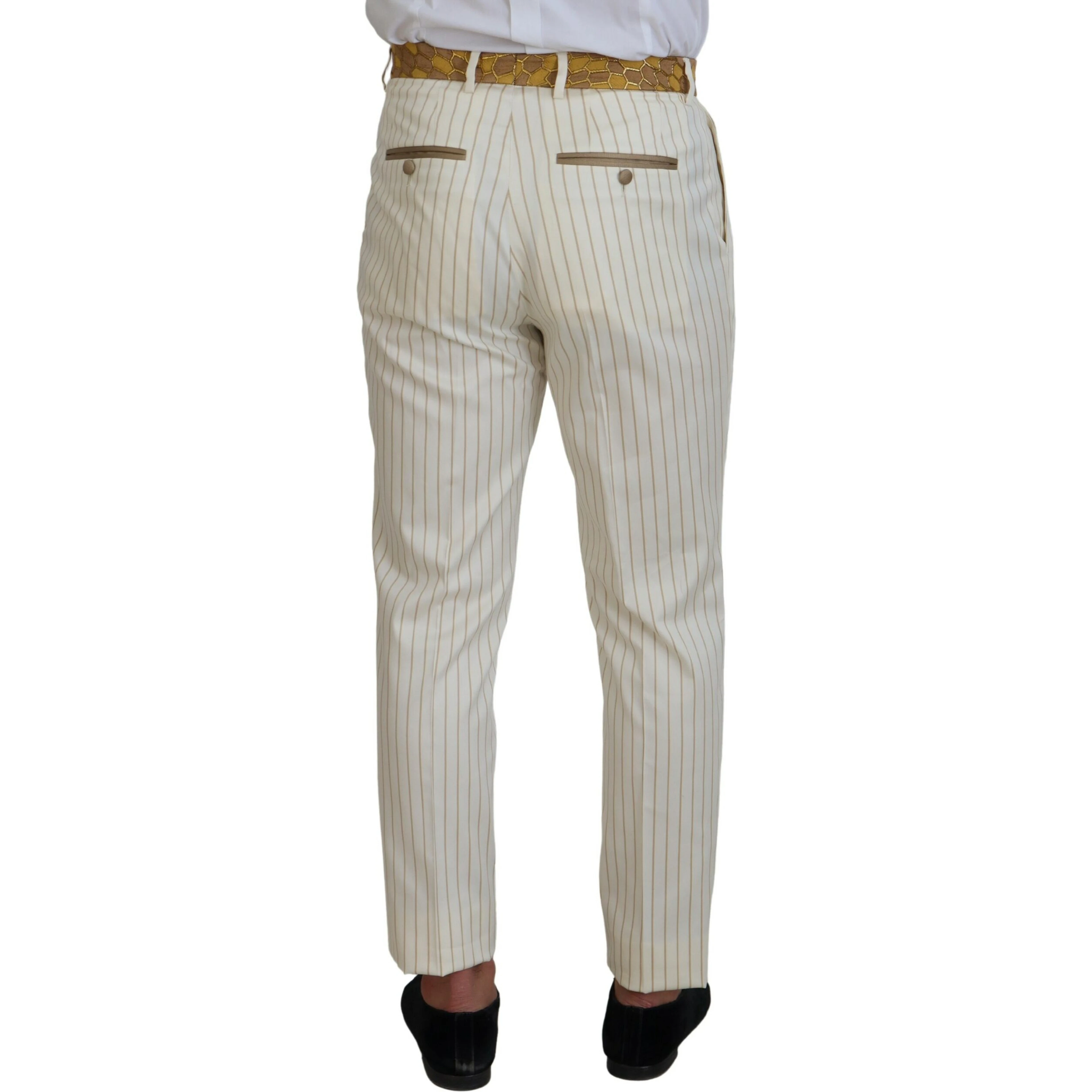 Off White Gold Striped Tuxedo Slim Fit Suit