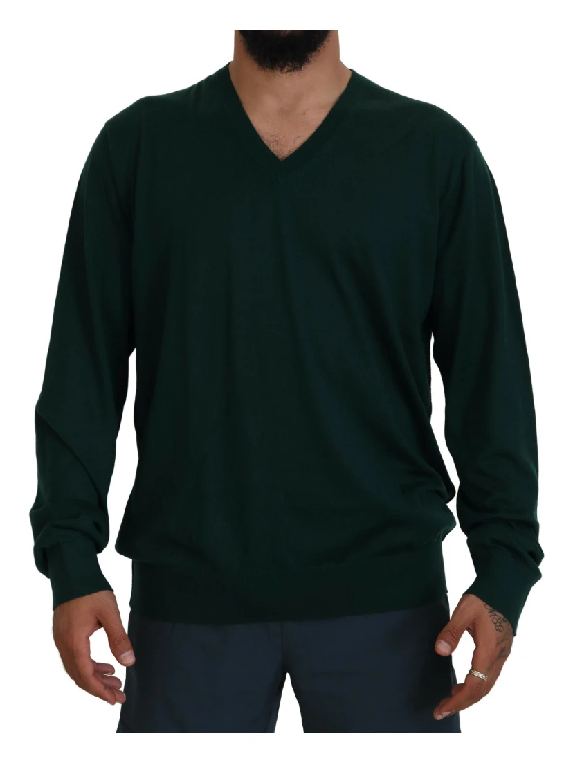 Green Cashmere V-neck Pullover Sweater