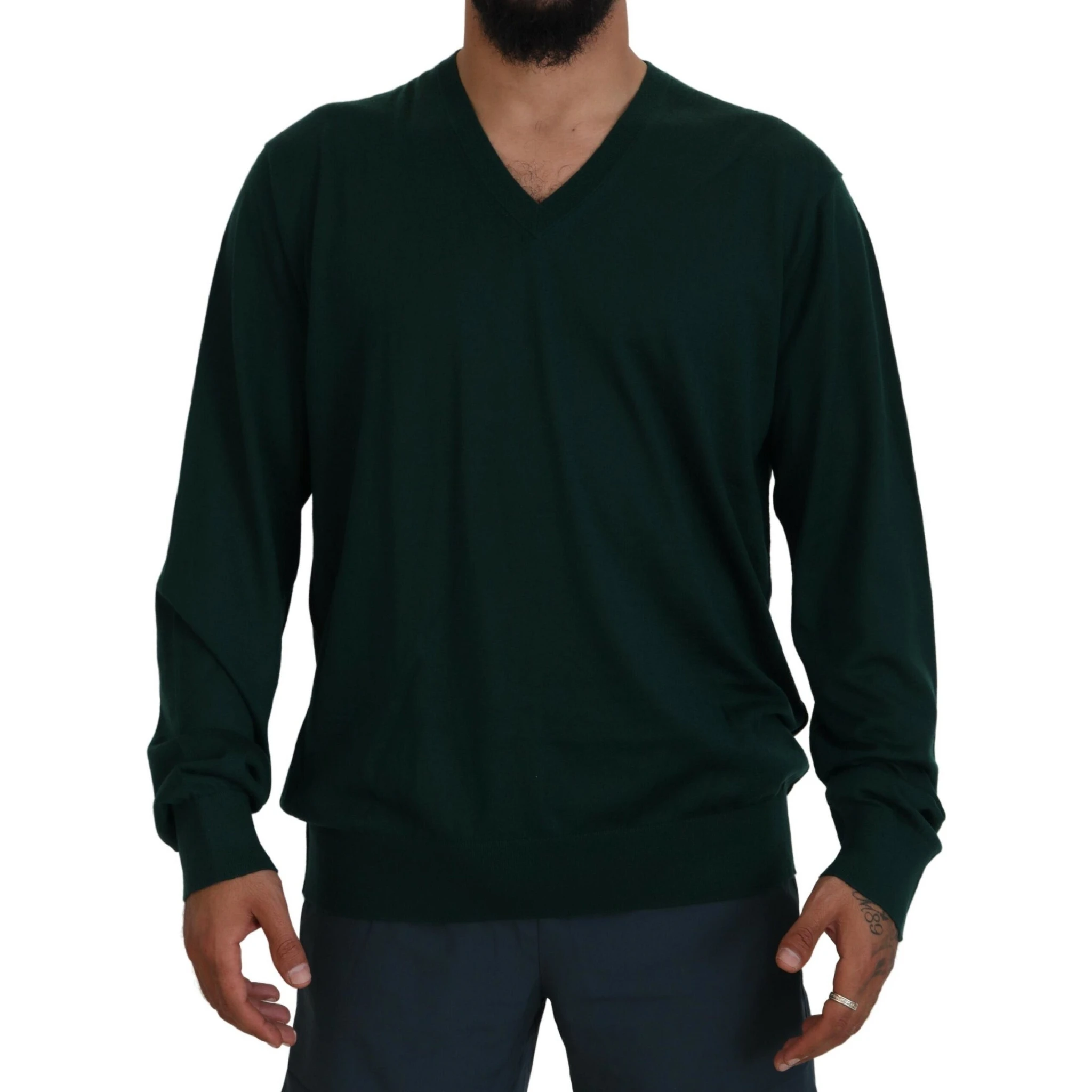 Green Cashmere V-neck Pullover Sweater