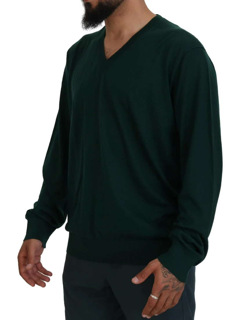 Green Cashmere V-neck Pullover Sweater