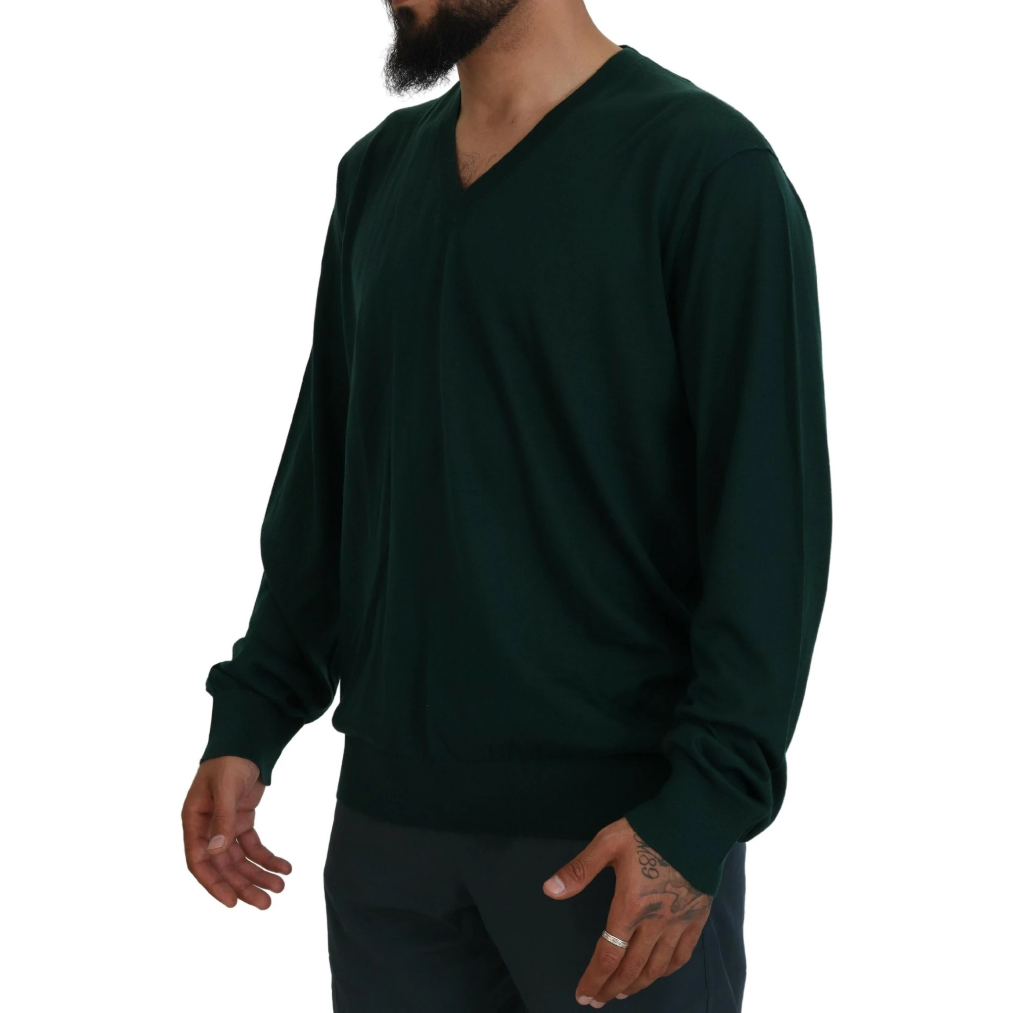 Green Cashmere V-neck Pullover Sweater