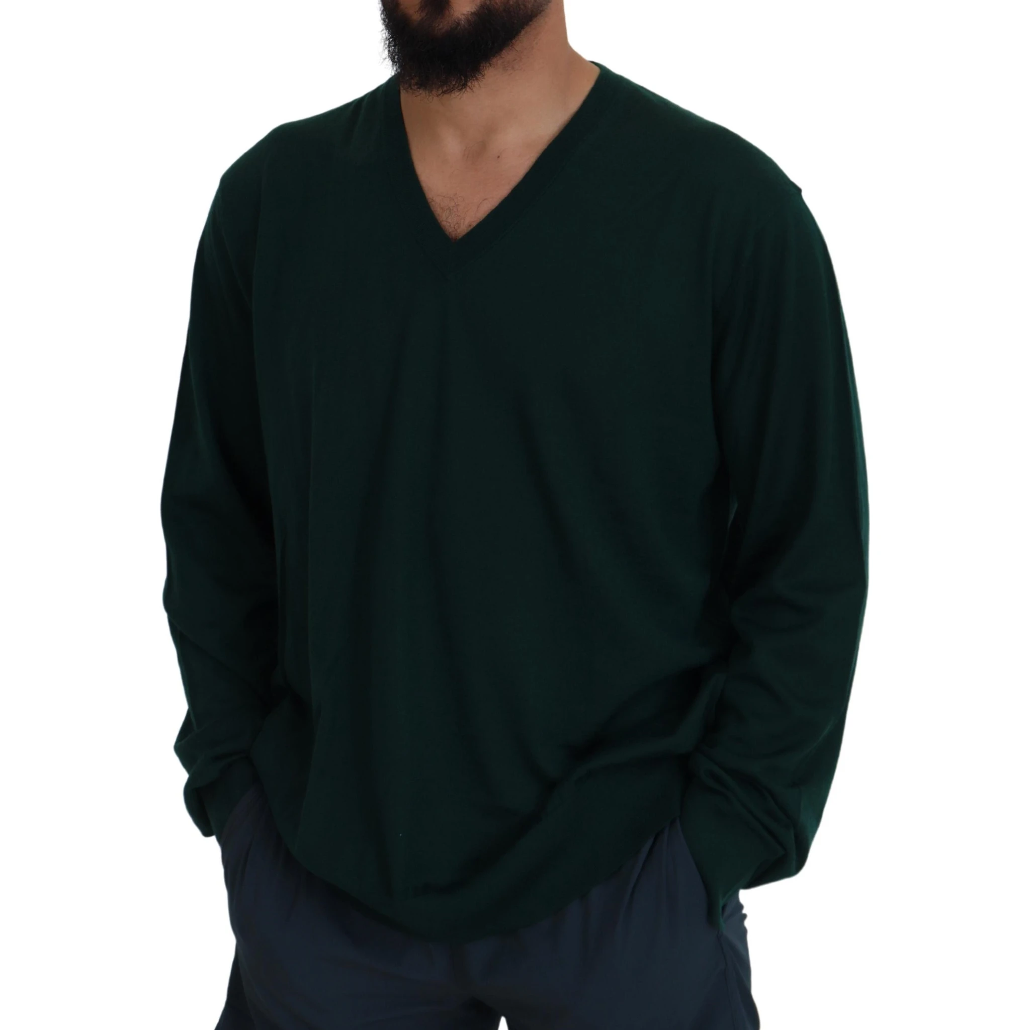 Green Cashmere V-neck Pullover Sweater