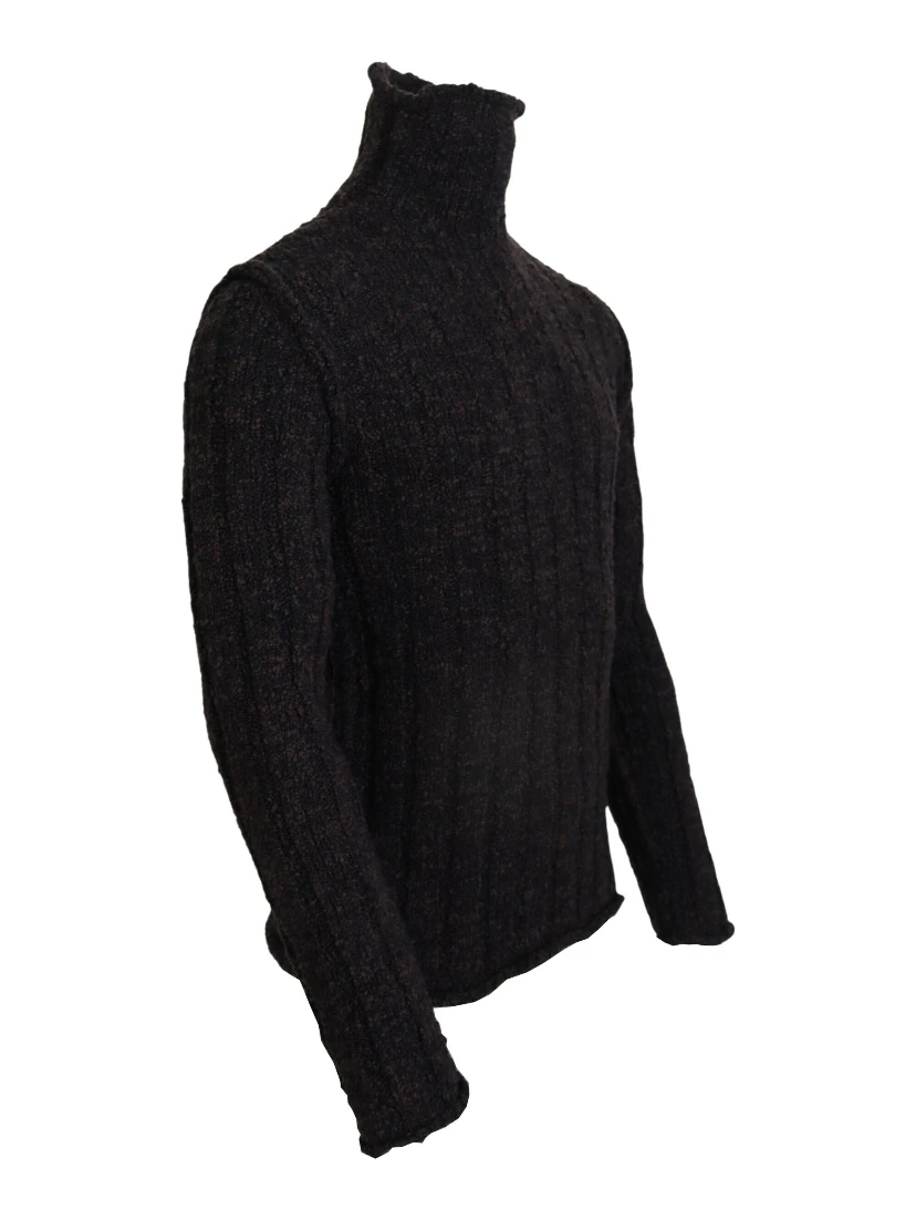 Brown Wool Knit Turtleneck Pullover Sweater
