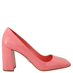 Pink Patent Leather Block Heels Pumps Classic