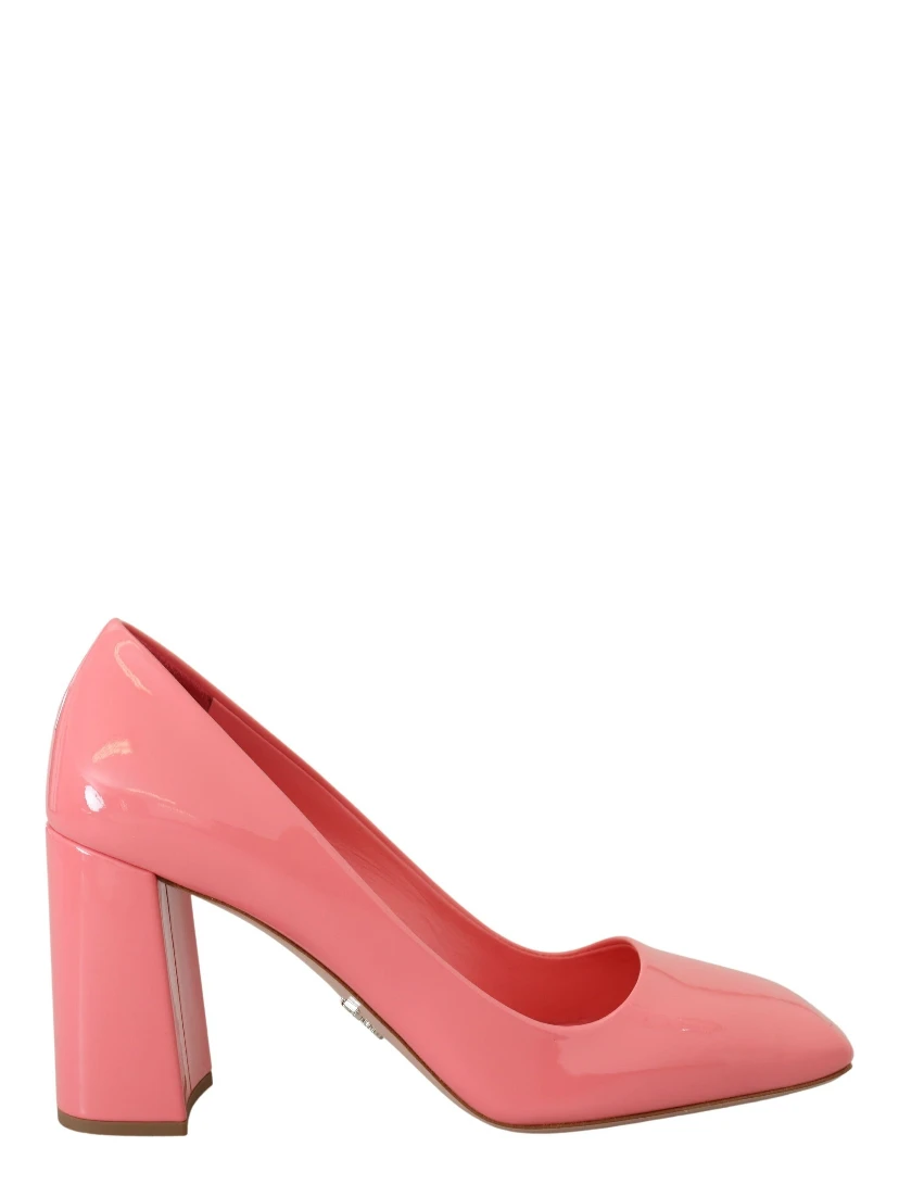 Pink Patent Leather Block Heels Pumps Classic