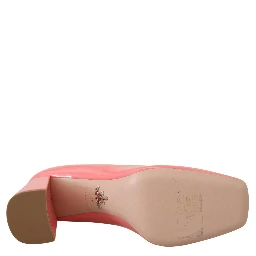 Pink Patent Leather Block Heels Pumps Classic