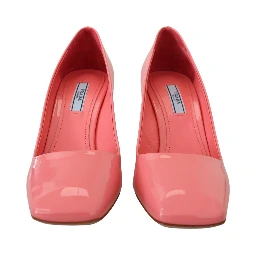 Pink Patent Leather Block Heels Pumps Classic
