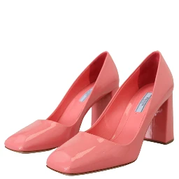 Pink Patent Leather Block Heels Pumps Classic
