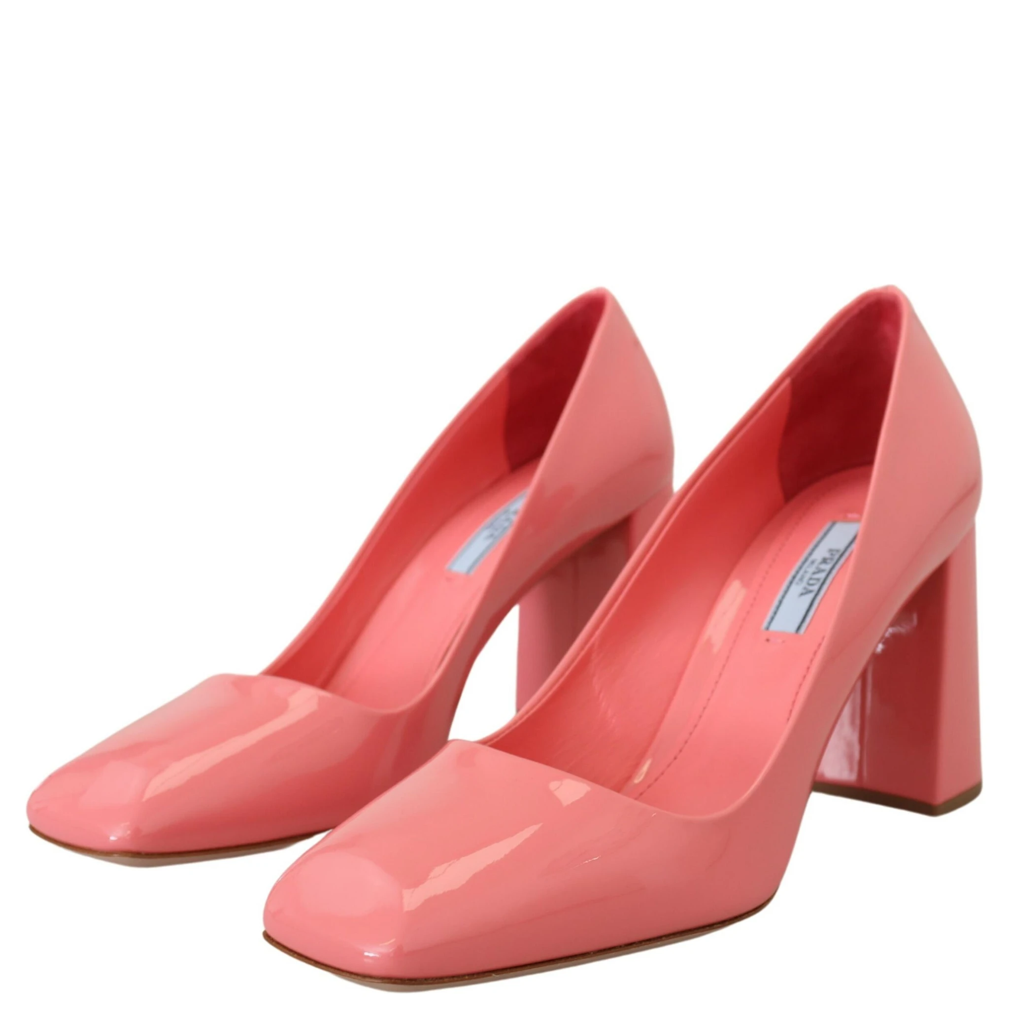 Pink Patent Leather Block Heels Pumps Classic