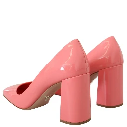 Pink Patent Leather Block Heels Pumps Classic
