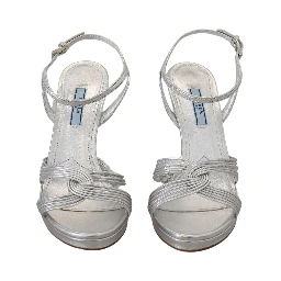 Silver Leather Sandals Ankle Strap Heels Stiletto