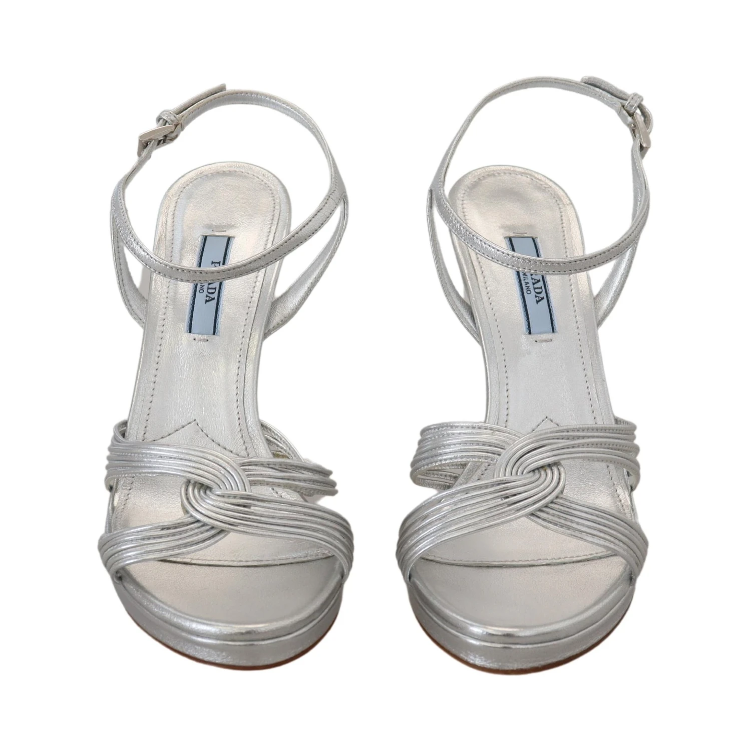 Silver Leather Sandals Ankle Strap Heels Stiletto
