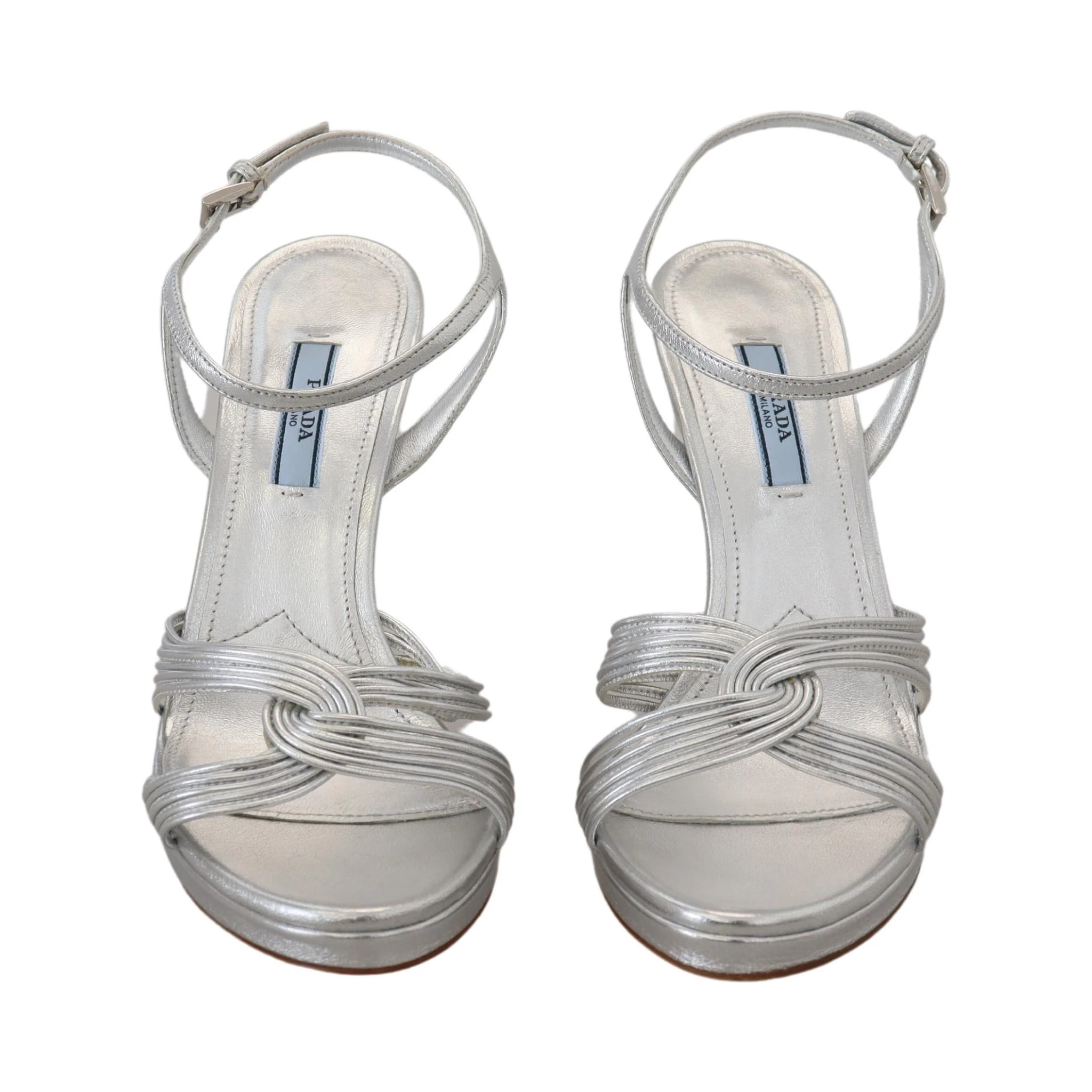 Silver Leather Sandals Ankle Strap Heels Stiletto