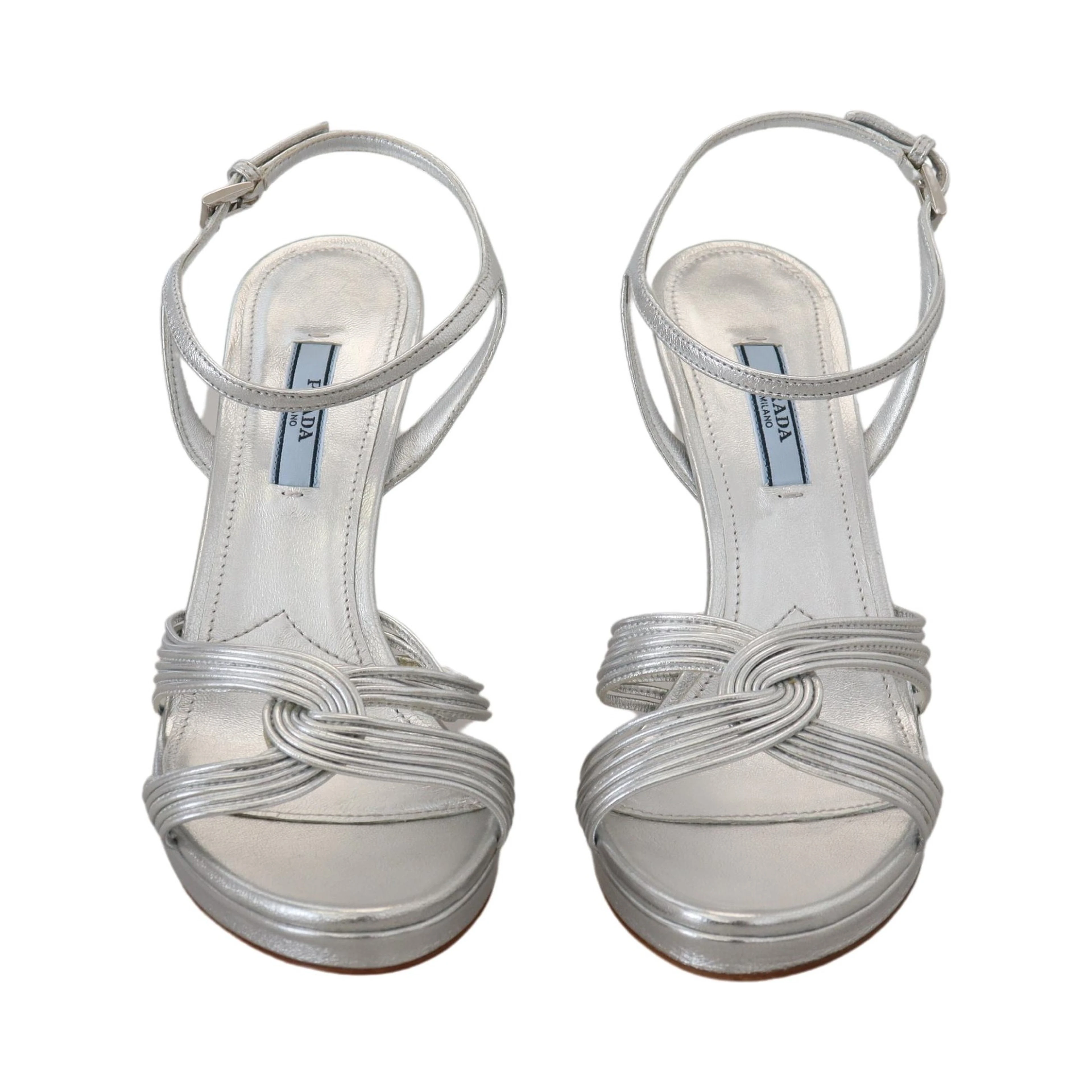 Silver Leather Sandals Ankle Strap Heels Stiletto