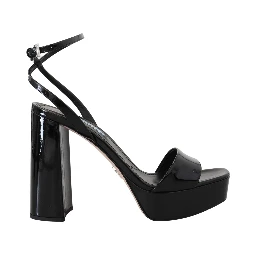 Black Patent Sandals Ankle Strap Heels Leather