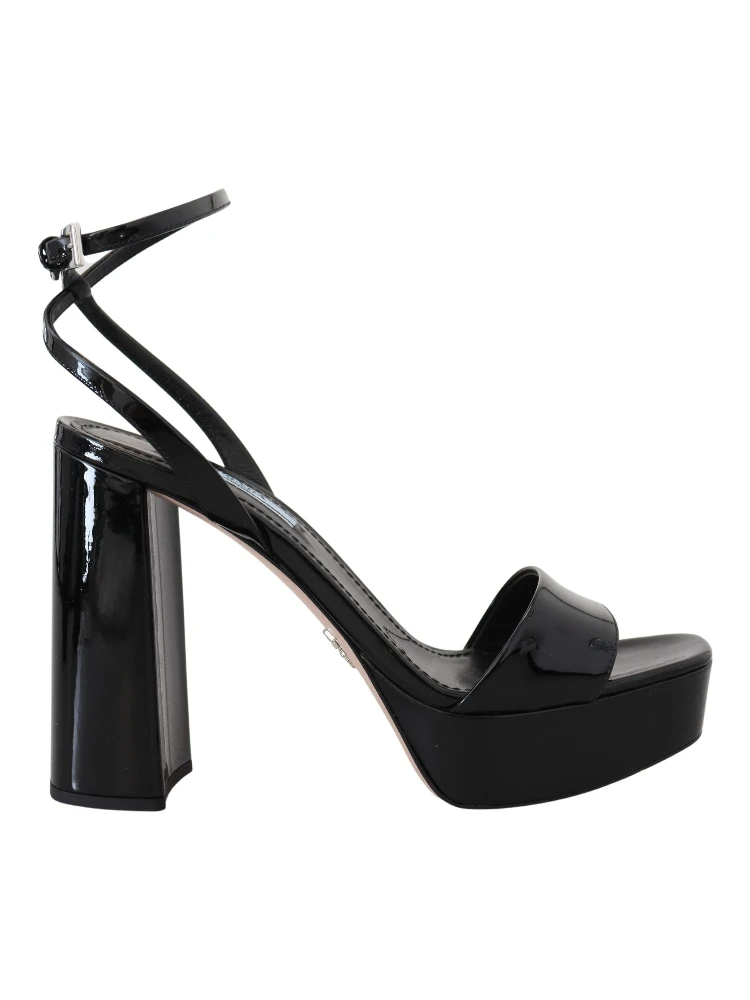 Black Patent Sandals Ankle Strap Heels Leather