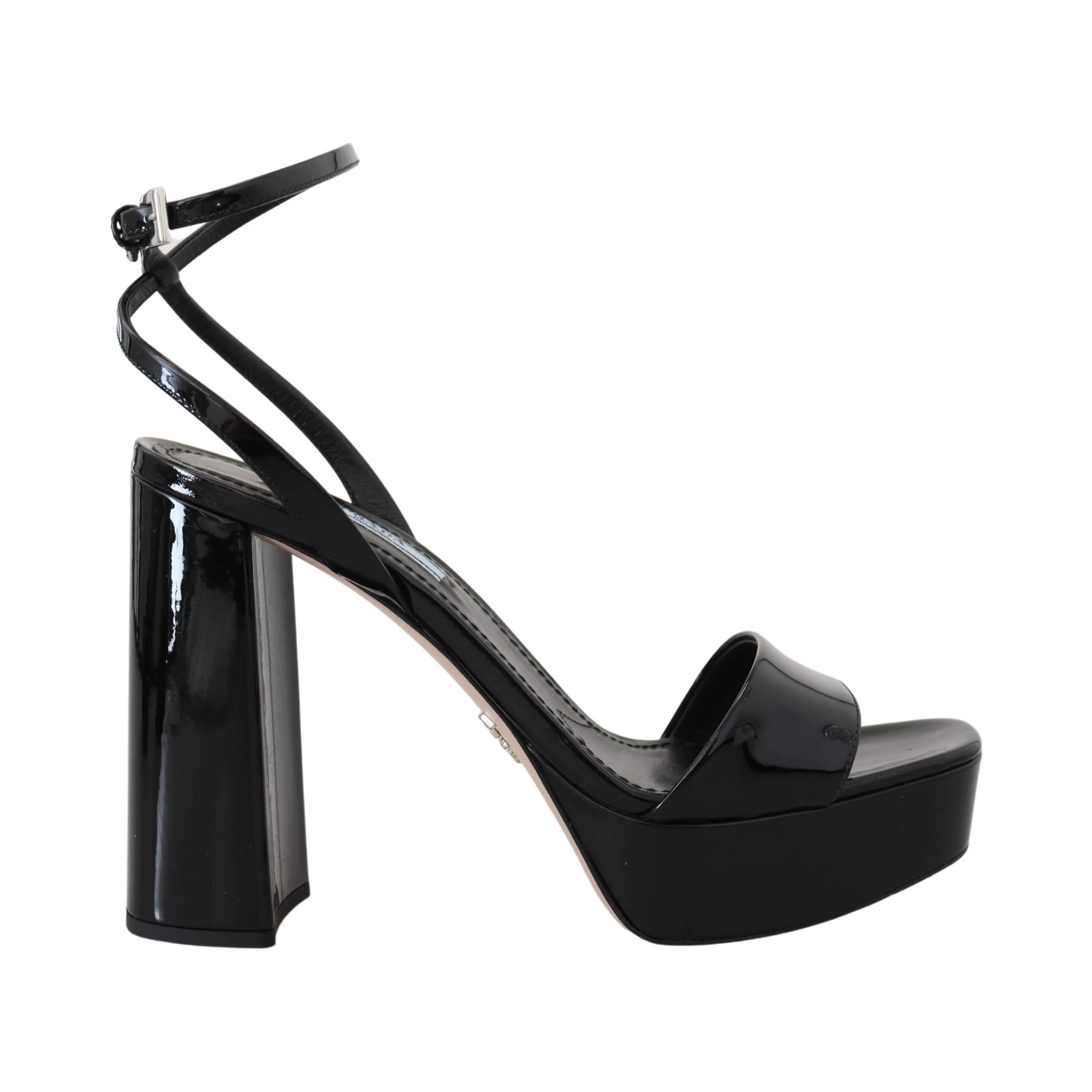 Black Patent Sandals Ankle Strap Heels Leather