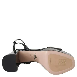 Black Patent Sandals Ankle Strap Heels Leather