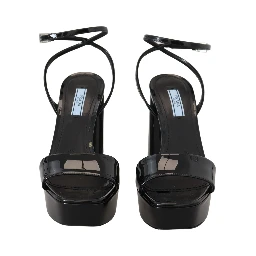 Black Patent Sandals Ankle Strap Heels Leather