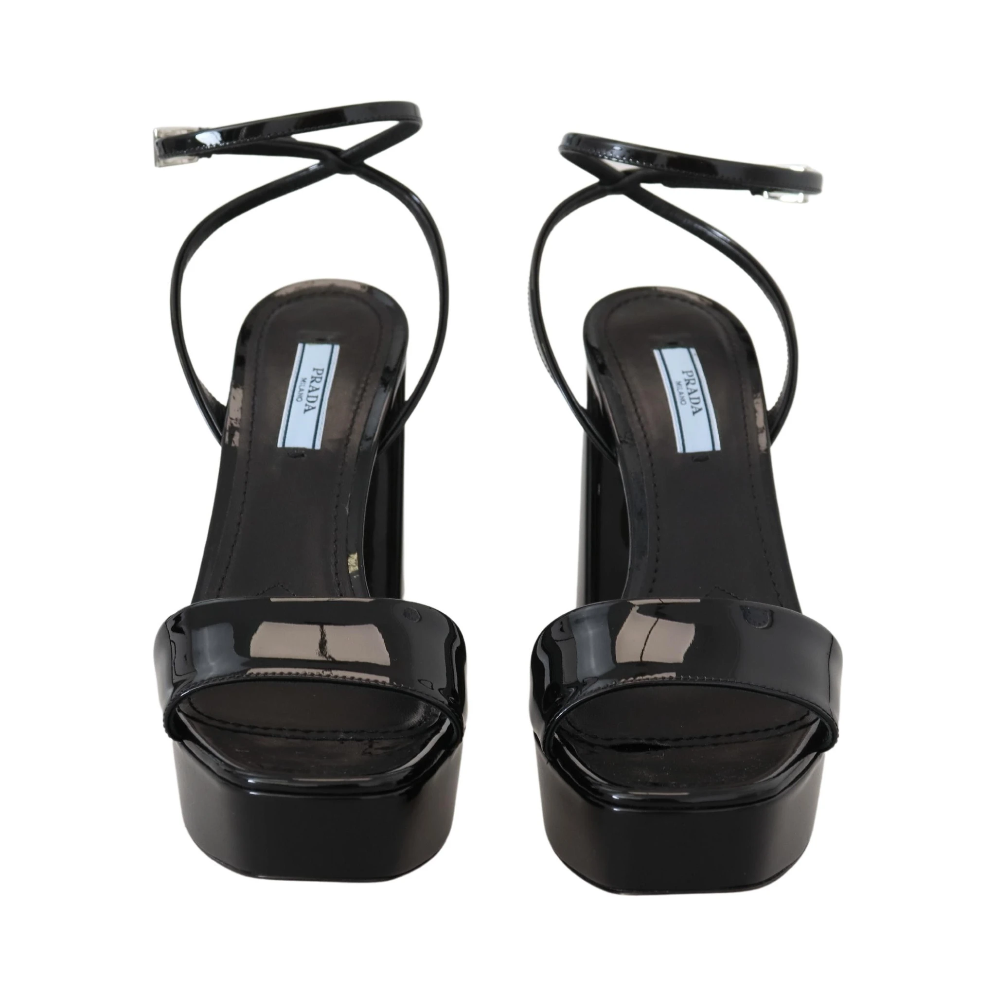 Black Patent Sandals Ankle Strap Heels Leather