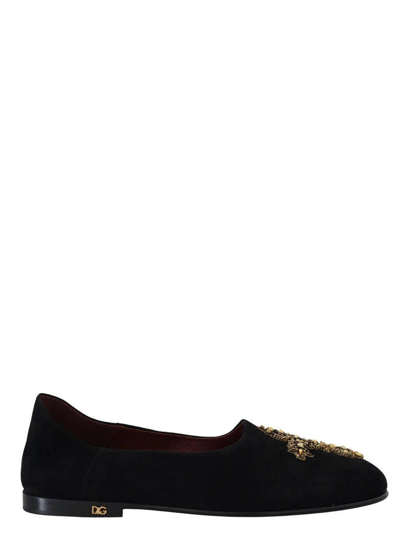 Black Suede Gold Cross Slip On Loafers Shoes