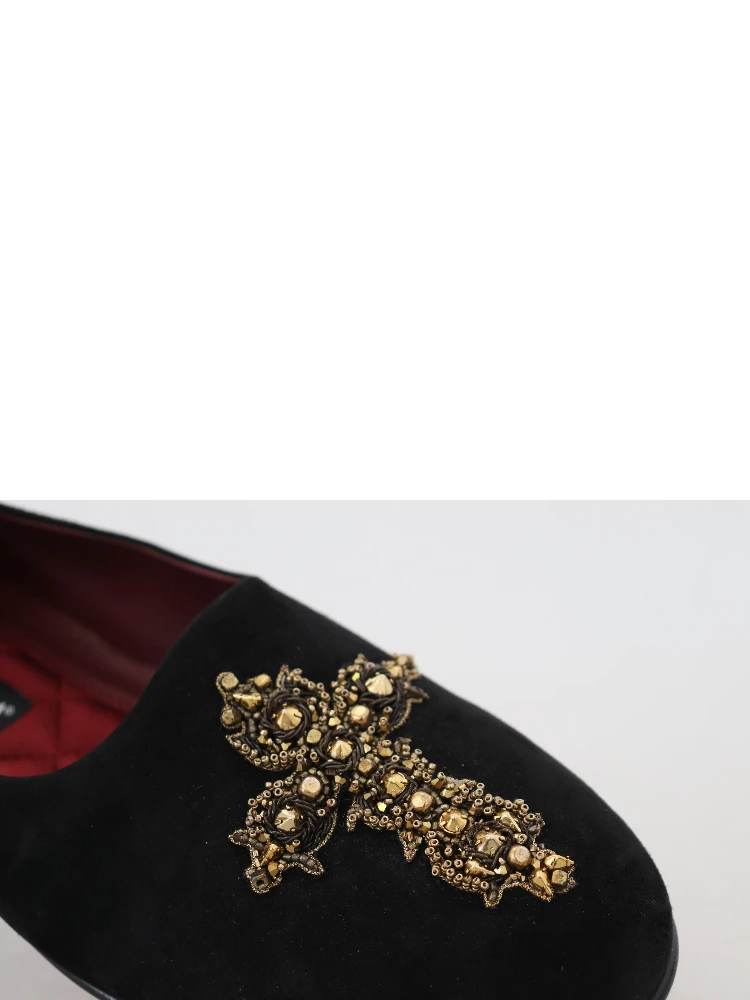 Black Suede Gold Cross Slip On Loafers Shoes alternative