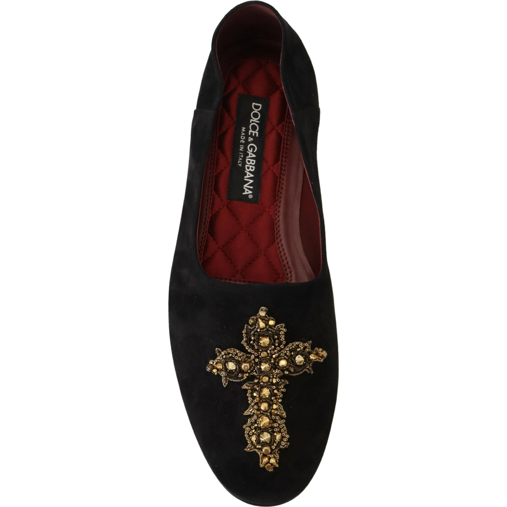 Black Suede Gold Cross Slip On Loafers Shoes