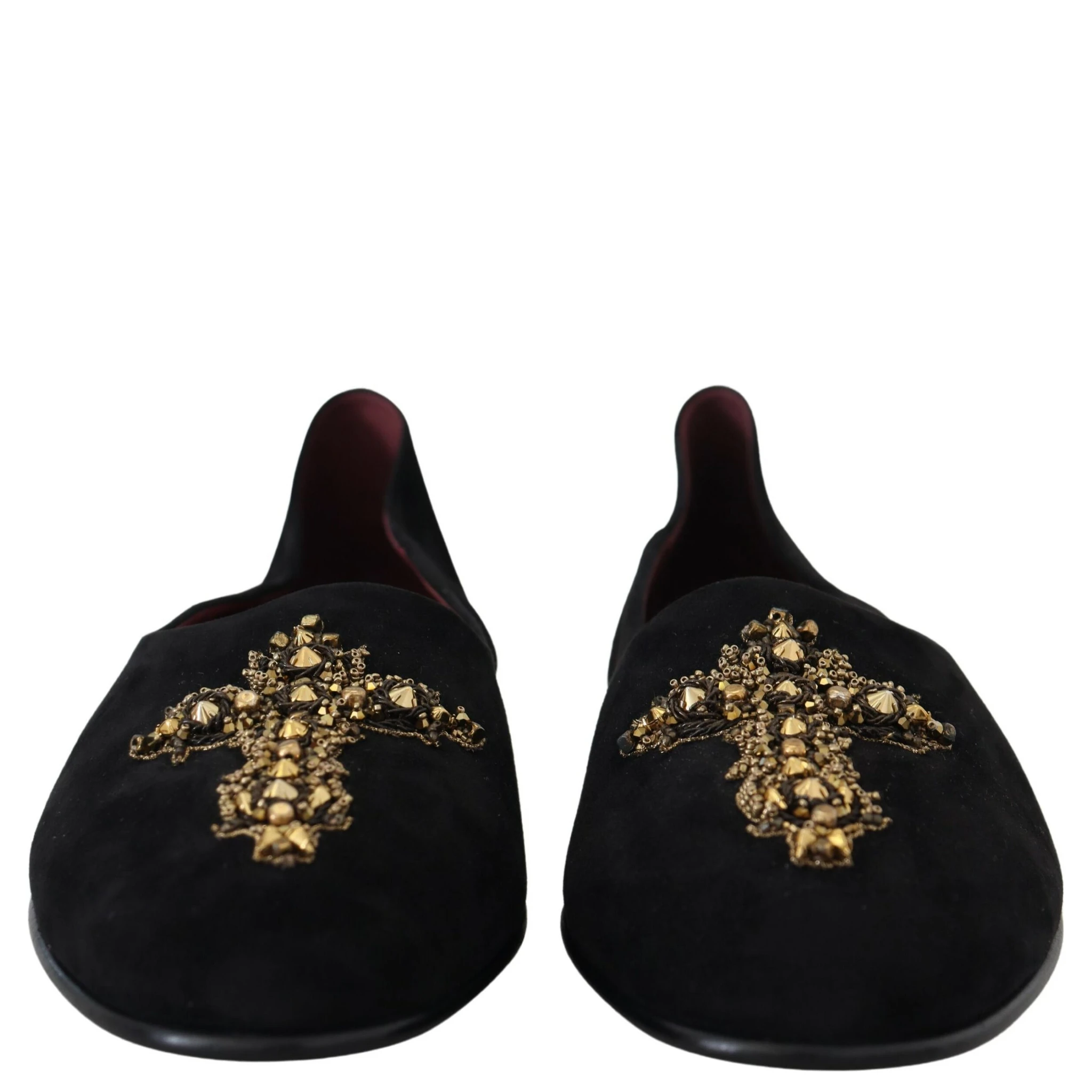Black Suede Gold Cross Slip On Loafers Shoes