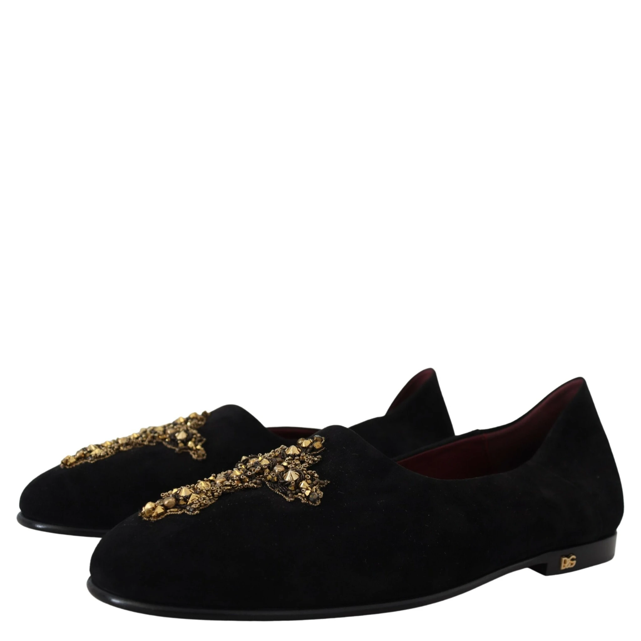 Black Suede Gold Cross Slip On Loafers Shoes