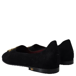 Black Suede Gold Cross Slip On Loafers Shoes