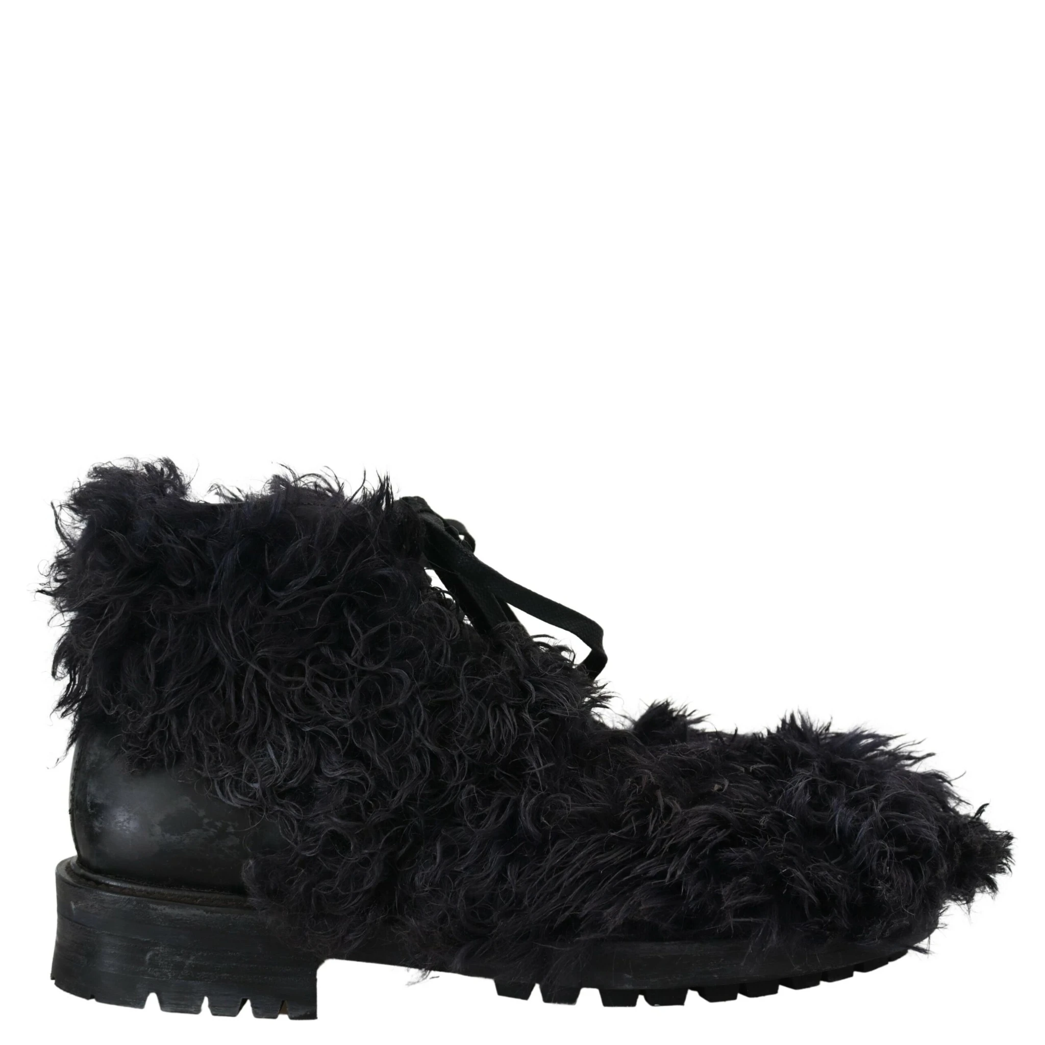 Black Leather Combat Shearling Boots Shoes