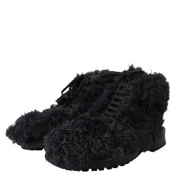 Black Leather Combat Shearling Boots Shoes