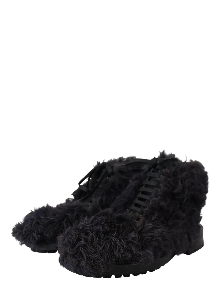 Black Leather Combat Shearling Boots Shoes alternative