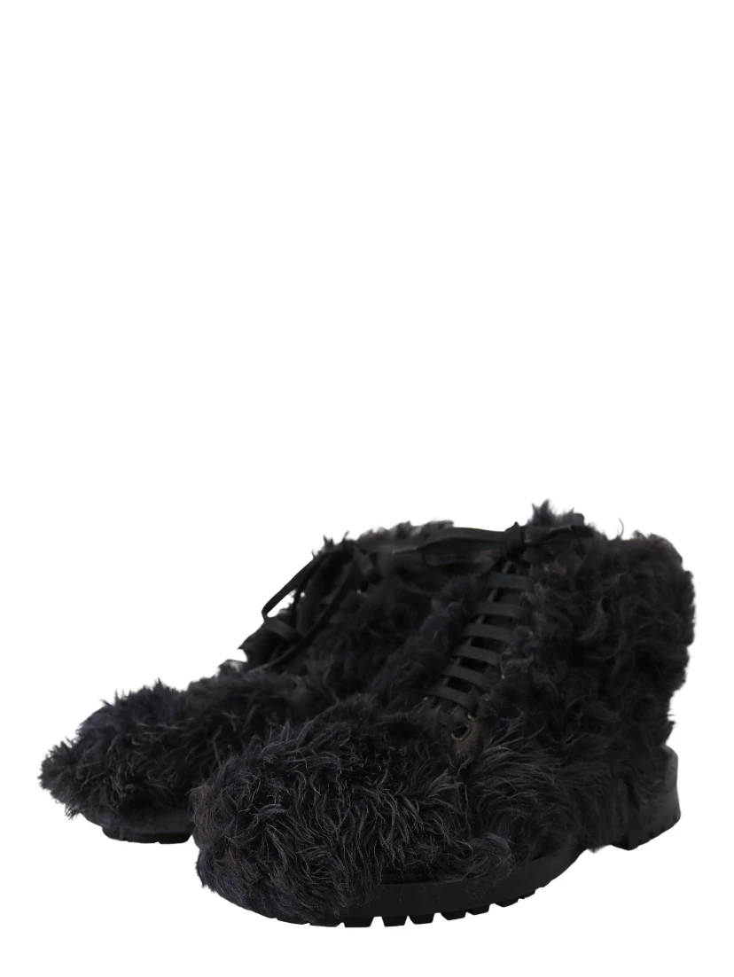 Black Leather Combat Shearling Boots Shoes