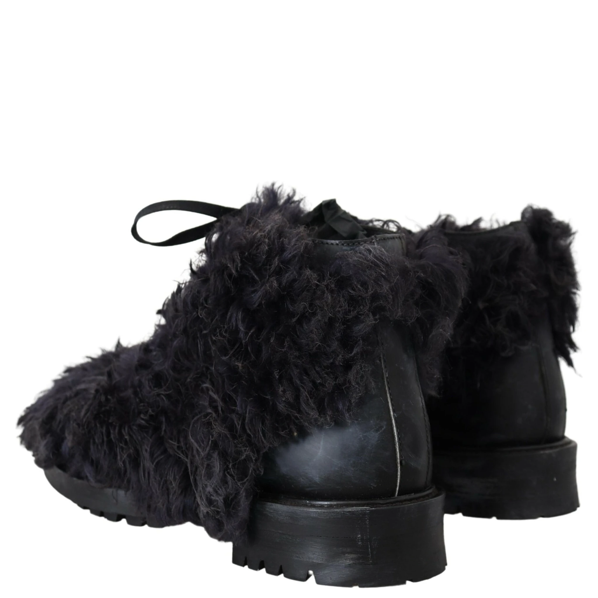Black Leather Combat Shearling Boots Shoes