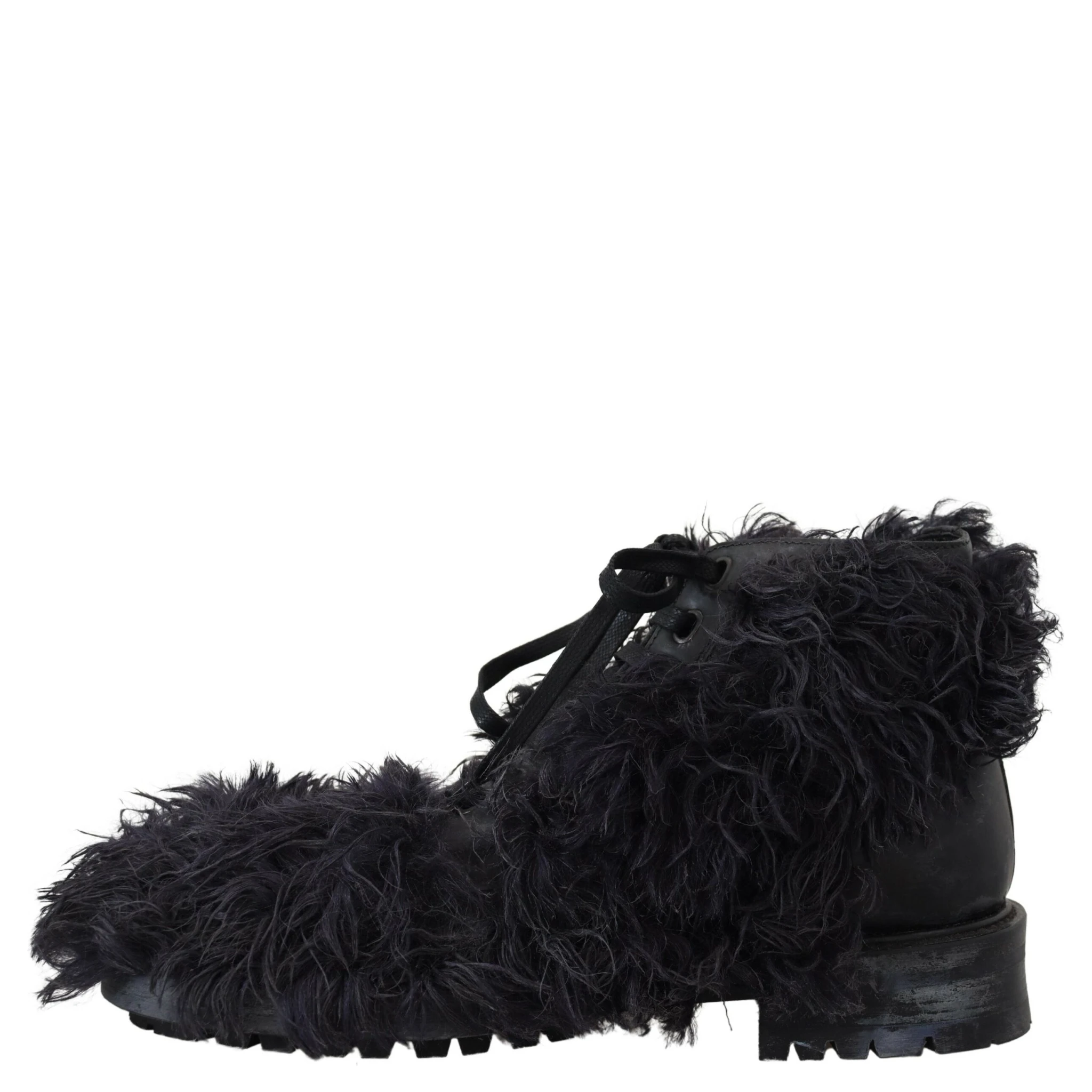 Black Leather Combat Shearling Boots Shoes